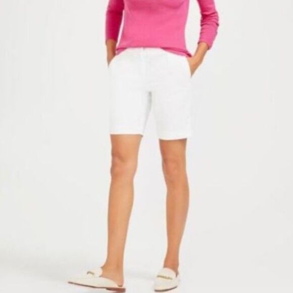 J. McLaughlin Bright Pink Twill Mid-Rise Bermuda Length Chino-Style Shorts Sz 6 - Picture 2 of 14